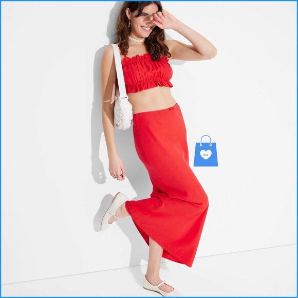 XXS - Womens Linen Bow-Front Maxi Skirt - Wild Fable - Red - Picture 2 of 5